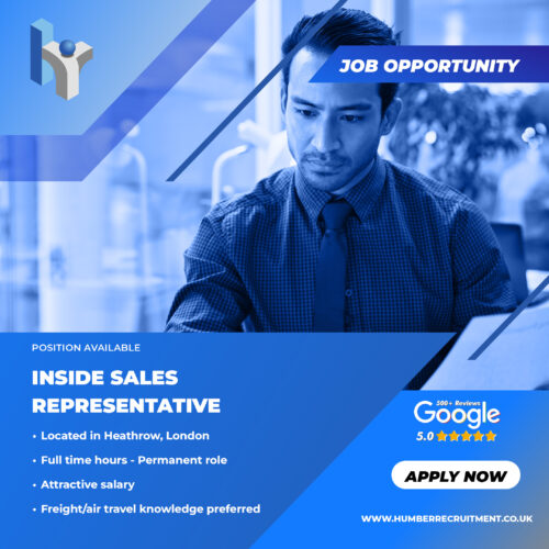 Inside Sales Representative job advert artwork for Humber Recruitment