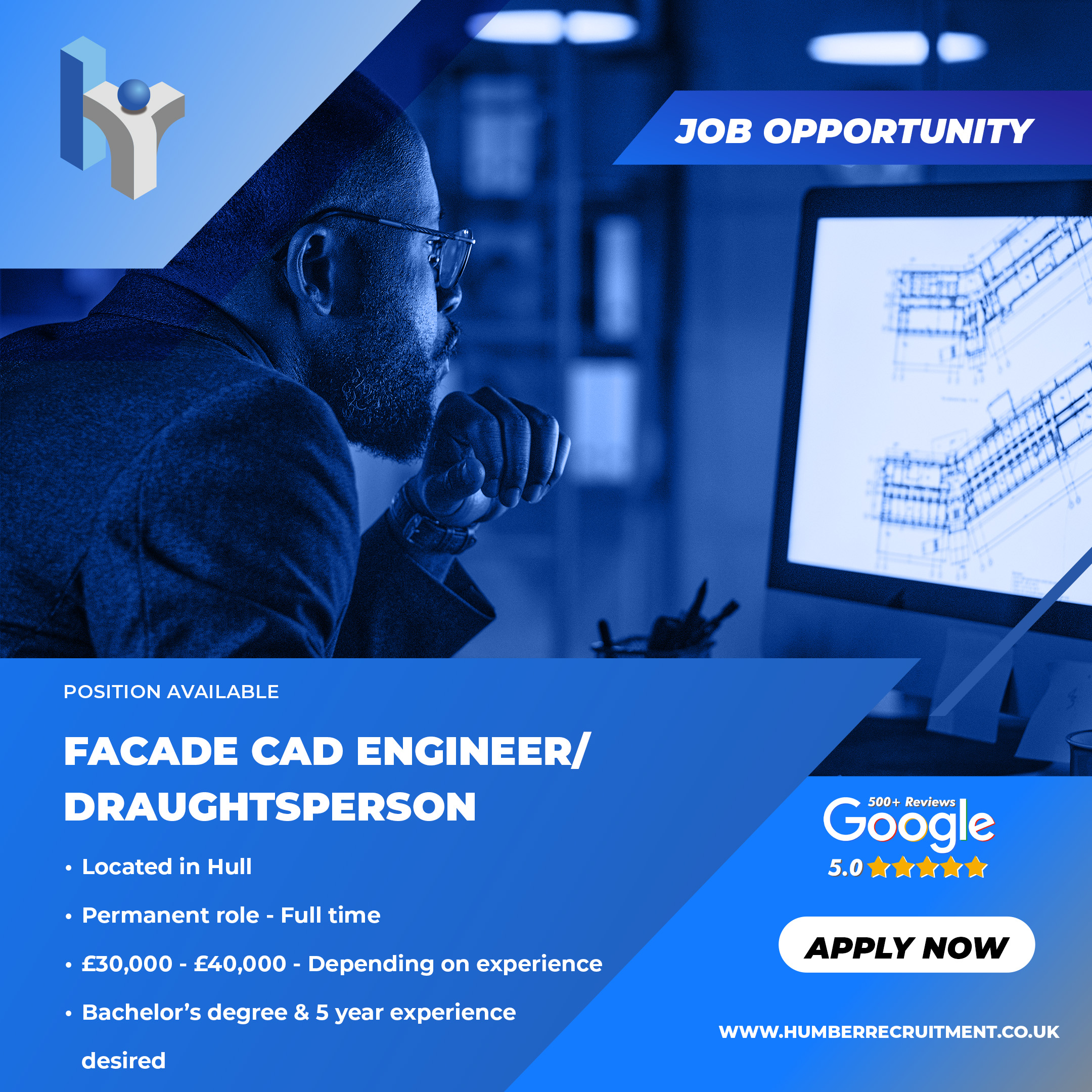 Facade CAD engineer/draughtsperson vacancy in Hull from Humber Recruitment