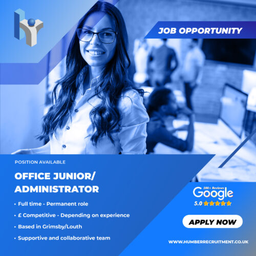 Office Junior Administrator vacancy in Grimsby Louth from Humber Recruitment