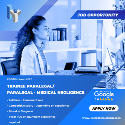 Trainee Paralegal or Paralegal vacancy in Skegness from Humber Recruitment