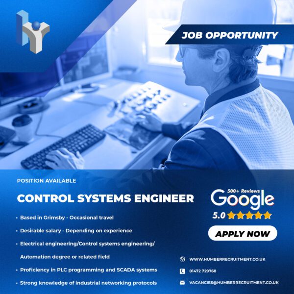 Control Systems Engineer job vacancy from Humber Recruitment.