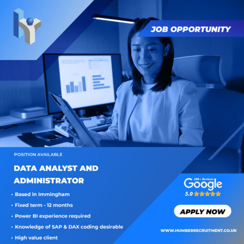 Data Analyst and Administrator vacancy in Immingham from Humber Recruitment