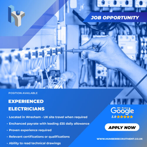 Experienced electrician vacancies in Wrexham from Humber Recruitment