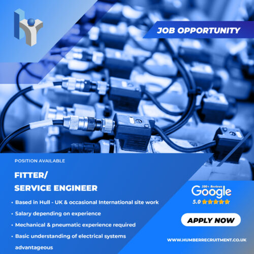 Fitter/Service Engineer job vacancy artwork from Humber Recruitment based in Hull and site visits across the UK and Internationally