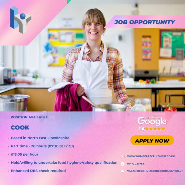 Nursery Cook job vacancy in North East Lincolnshire from Humber Recruitment