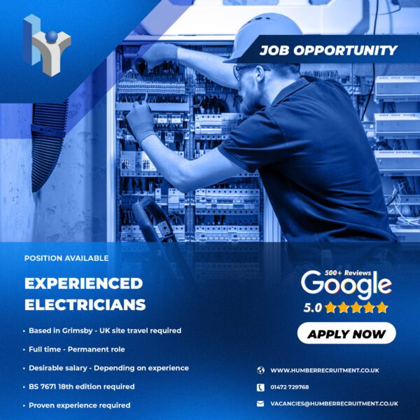 Experienced Electrician job vacancies from Humber Recruitment