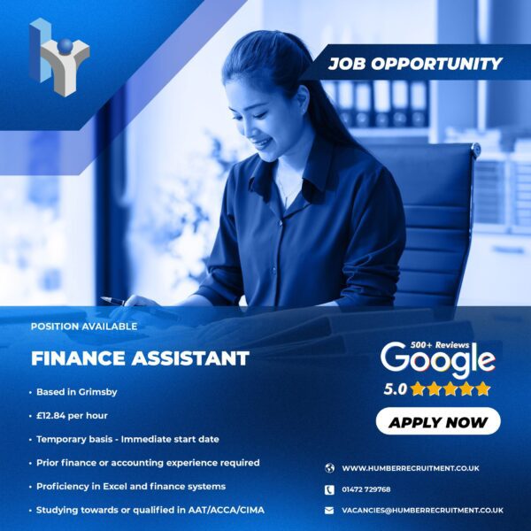 Temporary Finance Assistant vacancy from Humber Recruitment in Grimsby