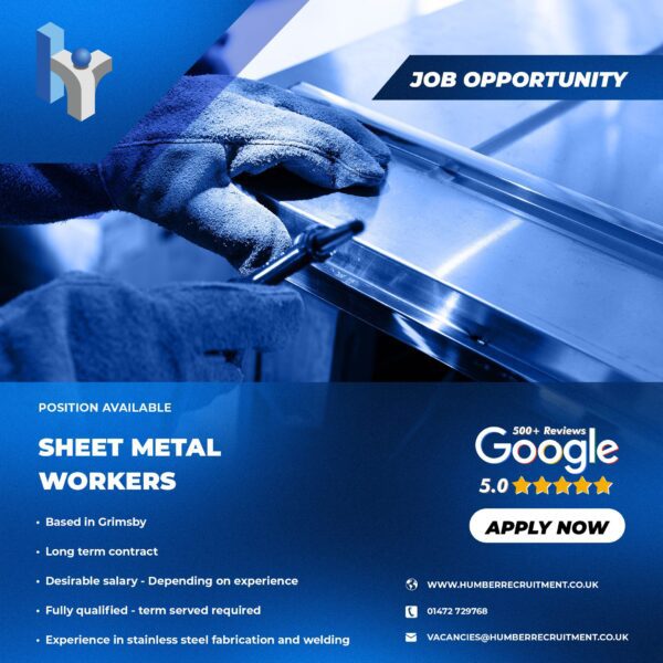 Sheet Metal Worker vacancies in Grimsby from Humber Recruitment