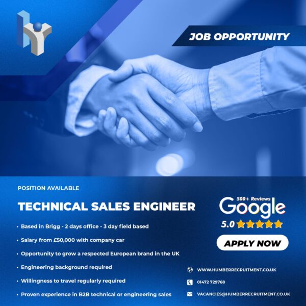 Technical Sales Engineer job vacancy in Brigg from Humber Recruitment