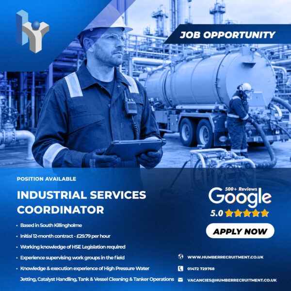 Industrial Services Supervisor job vacancy in South Killingholme from Humber Recruitment