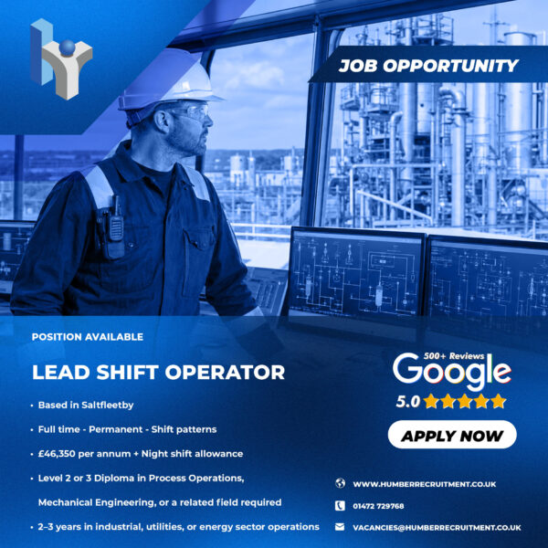 Lead Shift Operator job vacancy in Saltfleetby from Humber Recruitment
