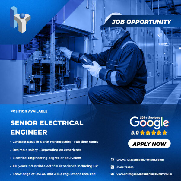 Senior Electrical Engineer job vacancy in Hertfordshire from Humber Recruitment