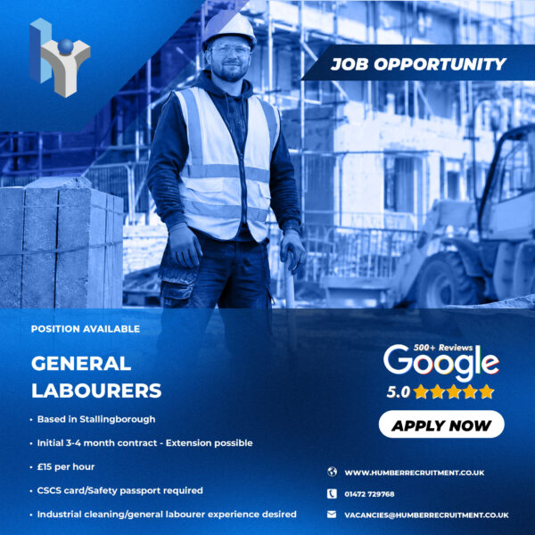 General Labourer job vacancies in Stallingborough from Humber Recruitment