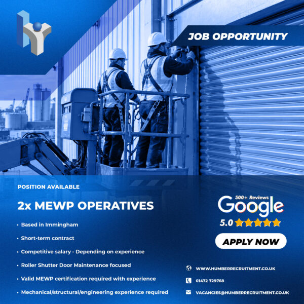 MEWP Operative vacancies from Humber Recruitment in Immingham
